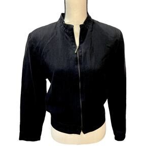Womens Vintage David N. Linen Jacket Coat Black Full Zip Size 12